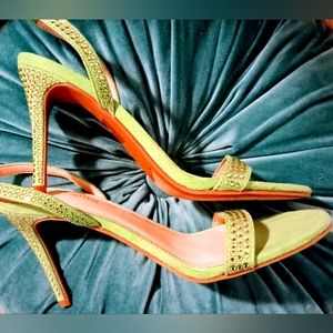 Marc Fisher Shoes | New Marc Fisher Green Rhinestone Sandals Heels | Size 8.5